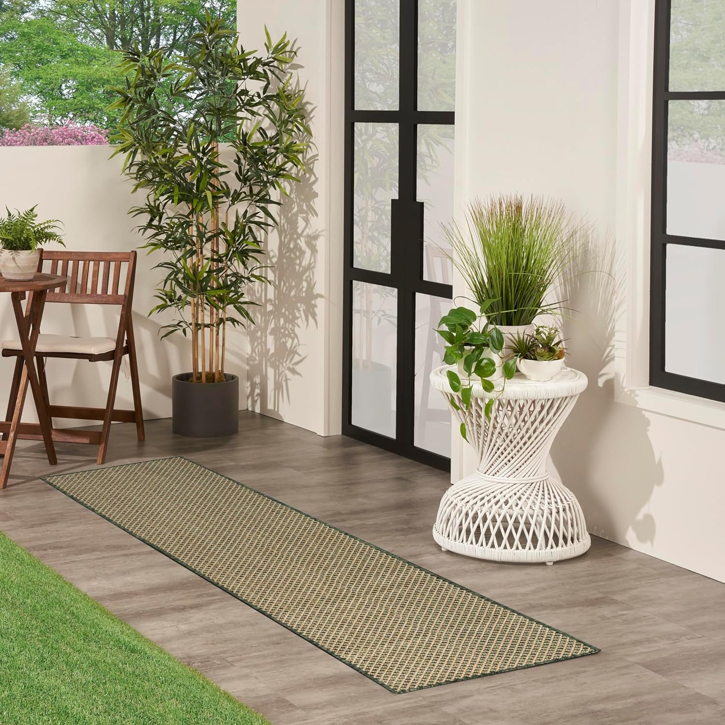 Nourison Home Courtyard 8' Runner Green Fabric Area Rug