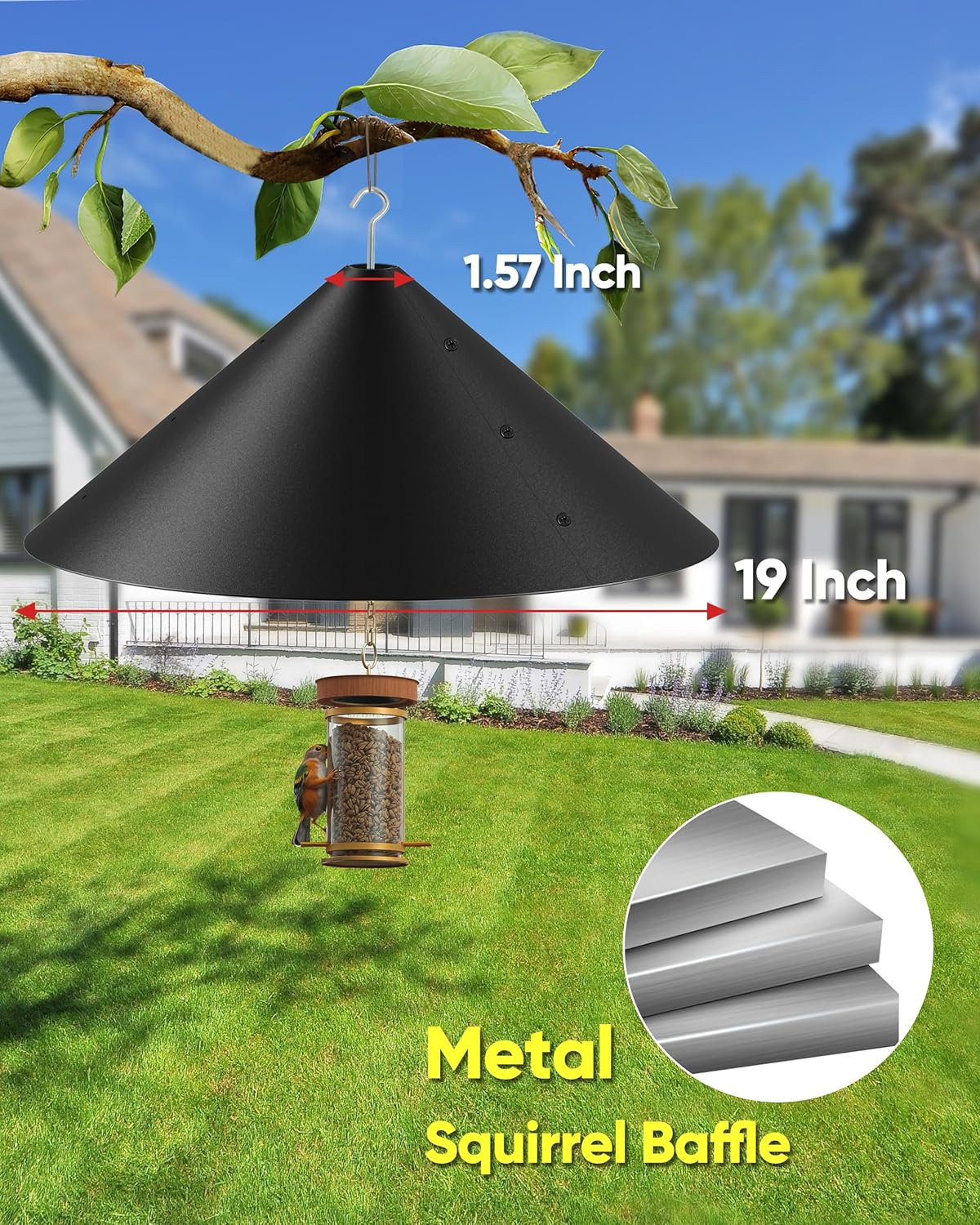 19 Inch Metal Squirrel Baffle for Bird Feeder, Squirrel Proof for Hanging Bird Feeder, Outdoor Bird Feeder Cover, Hummingbird Feeder Umbrella, Rust Chew Proof Heavy Duty