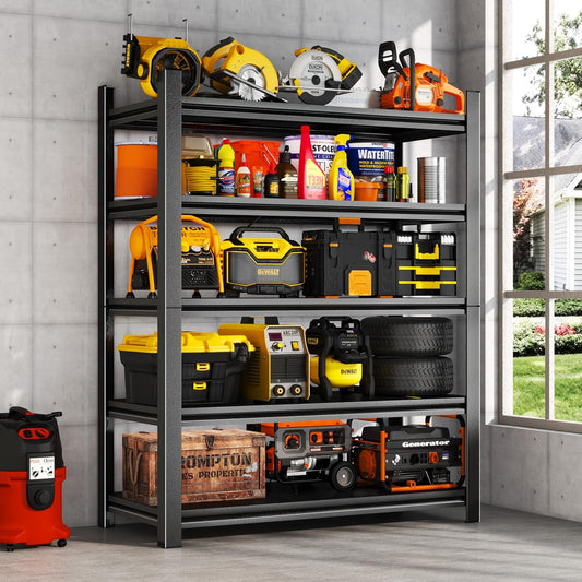 78''H Garage Shelving Heavy Duty Garage Storage Shelves, 3000 LBS Adjustable 5 Tier Industrial Shelving Unit, Metal Utility Shelf for Basement, Warehouse and Workshop (78''Hx36''Wx16''D, Black)