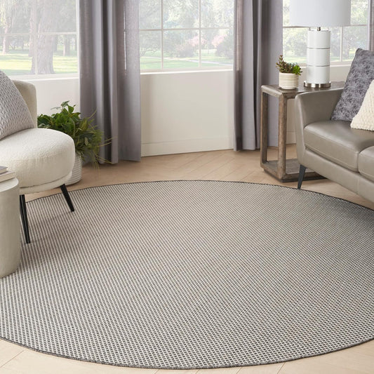 Nourison Home Courtyard 8' x Round Ivory Charcoal Fabric Modern Area Rug (8' Round)
