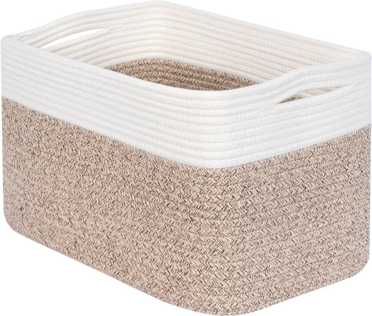 MINTWOOD Design Storage Basket for Shelves, Decorative Baskets for Organizing, Book Basket, Storage Cube Bin Box, Woven Closet Organizer, Pantry Closet and Shoe Basket, Light Brown