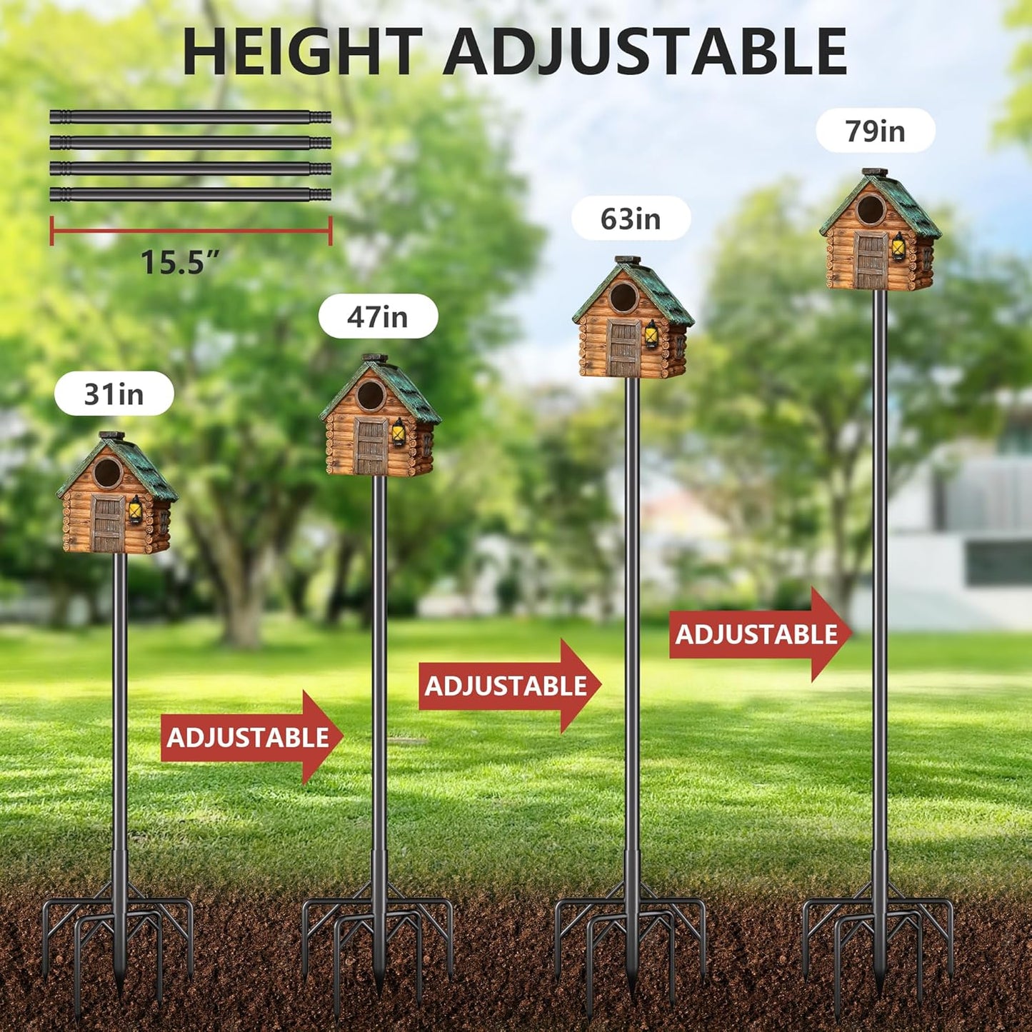 Bird Feeder Pole Kit, 79 Inch Bird House Pole for Outdoors Heavy Duty,5 Base Prongs Adjustable Birds Feeder Stand for House
