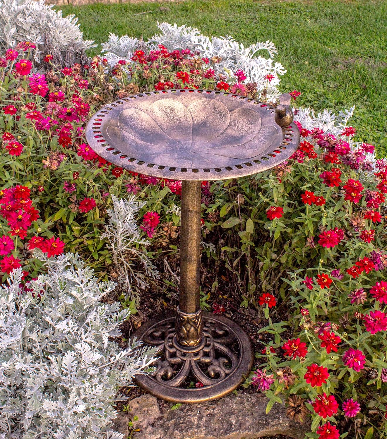 BACKYARD EXPRESSIONS PATIO · HOME · GARDEN 912449-WB Outdoor Garden Bird Bath- Bronze- Weather Resistant Polyresin-30 Inch-Backyard Expressions