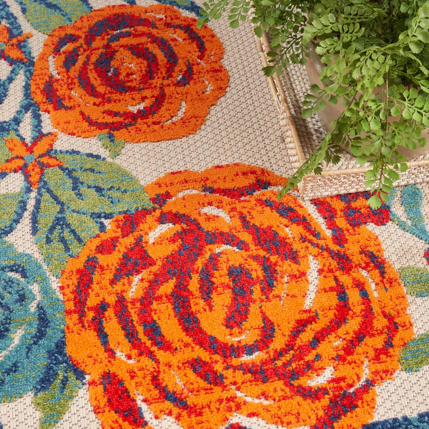 Nourison Home Aloha Indoor/Outdoor Ivory Multicolor 7'10" x Round Area Rug, Easy-Cleaning, Non Shedding, Bed Room, Living Room, Dining Room, Backyard, Deck, Patio (8 Round)